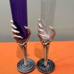 Halloween Skeleton Hand Champagne Flutes - Purple & Clear